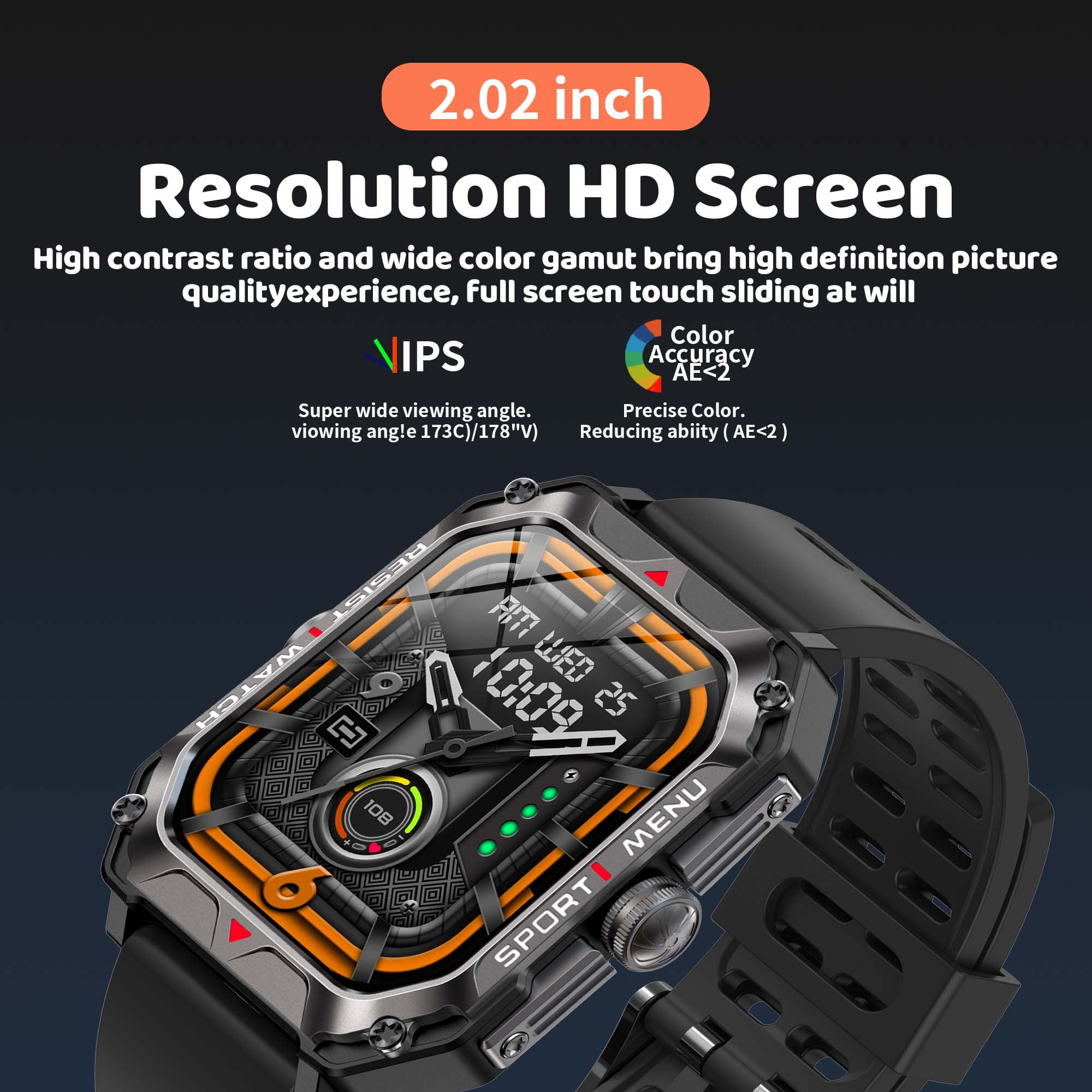 Allspin Smart Watch,  Answer/Make Calls 2.02''HD Touchscreen IP68 Waterproof Fitness Tracker Smartwatch for Android IOS with 2 Bands(Black, Orange)