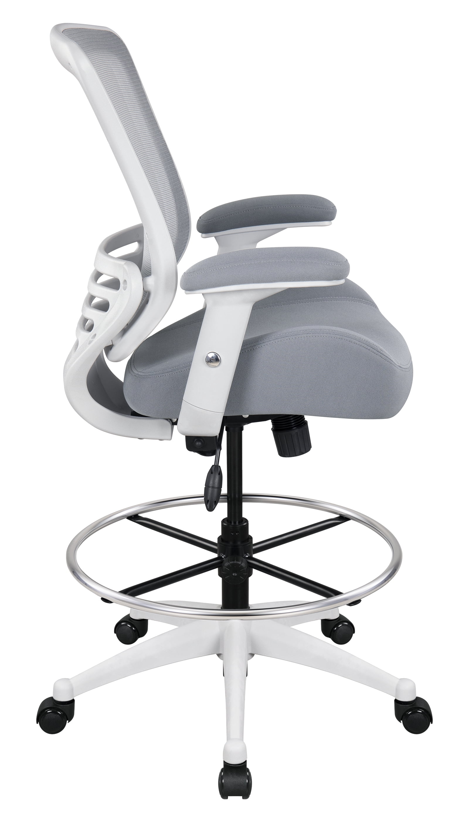 Drafting Chair With Backrest & Footrest – Adjustable Height Rolling Stool For Workshop, Studio, Office