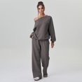 thumbnail image 6 of Women’s Off-the-Shoulder Long Sleeve Top & Wide-Leg Pants Set – Casual Loose 2-Piece Outfit, 6 of 9