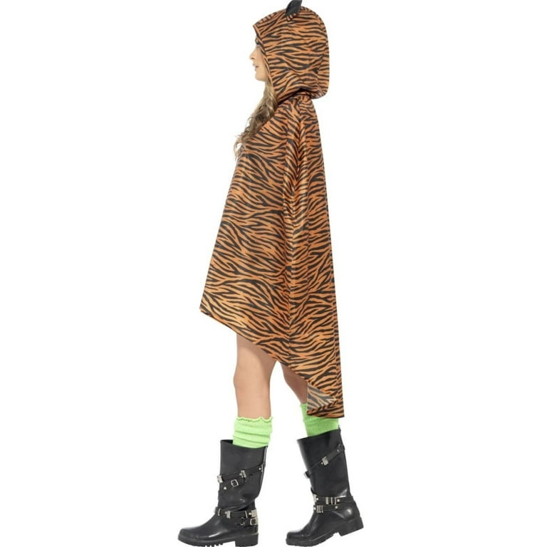 Tiger Party Poncho Adult Orange Black Drawstring Bag Tiger Party Poncho Adult Orange Black Drawstring Bag