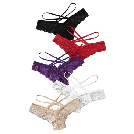 AnuirheiH 5PC Underpants Women s Sexy Lingerie Lace Open Thong Panties G-Pants Lingerie Underwear Clearance