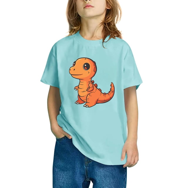 RXIRUCGD T-shirt en Coton pour Enfants Garçons Filles Mode Mignon Col Rond Imprimé Tee Manches Courtes Haut (Bleu Clair, Taille:9 Ans)