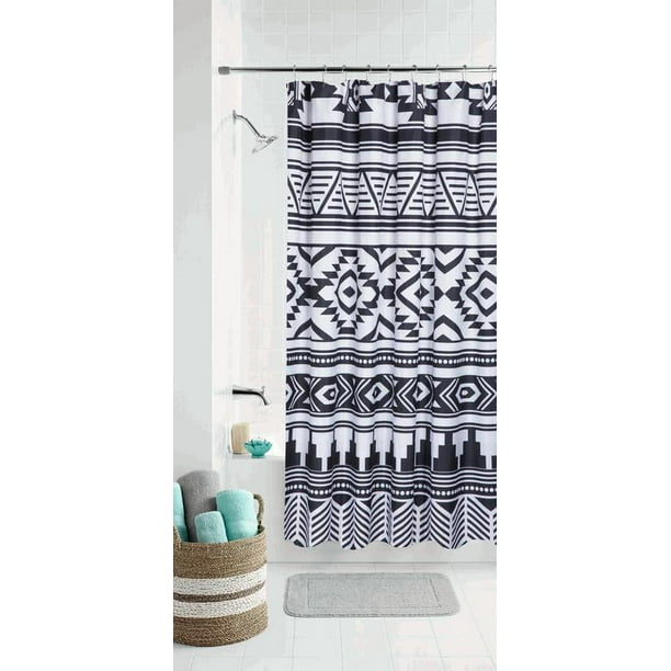 Black/White Tribal Fabric Shower Curtain, Polyester, 70 x 72, Mainstays