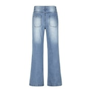 Efsteb Jeans for Women, Women's High Waist Baggy Denim Pants Loose Wide Leg Cargo Jeans Straight Trousers with Pocket Dark Blue L