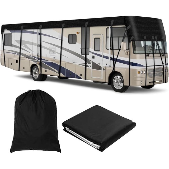 Rv Cover 210D Oxford Cloth Class C Rv Cover Foldable Storage, Easy to Clean Rv Covers Rv Cover,Black-5m×3m