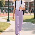 thumbnail image 6 of Resicozy School Uniform Pants for Girls Wide Leg High Waist Dress Trousers with Pockets, Back To School Clothing Button Trousers 5-14 Years Light Purple 110, 6 of 6