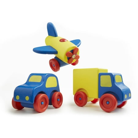 Melissa & Doug Deluxe Wooden First Vehicles Set With Truck, Car, and Airplane