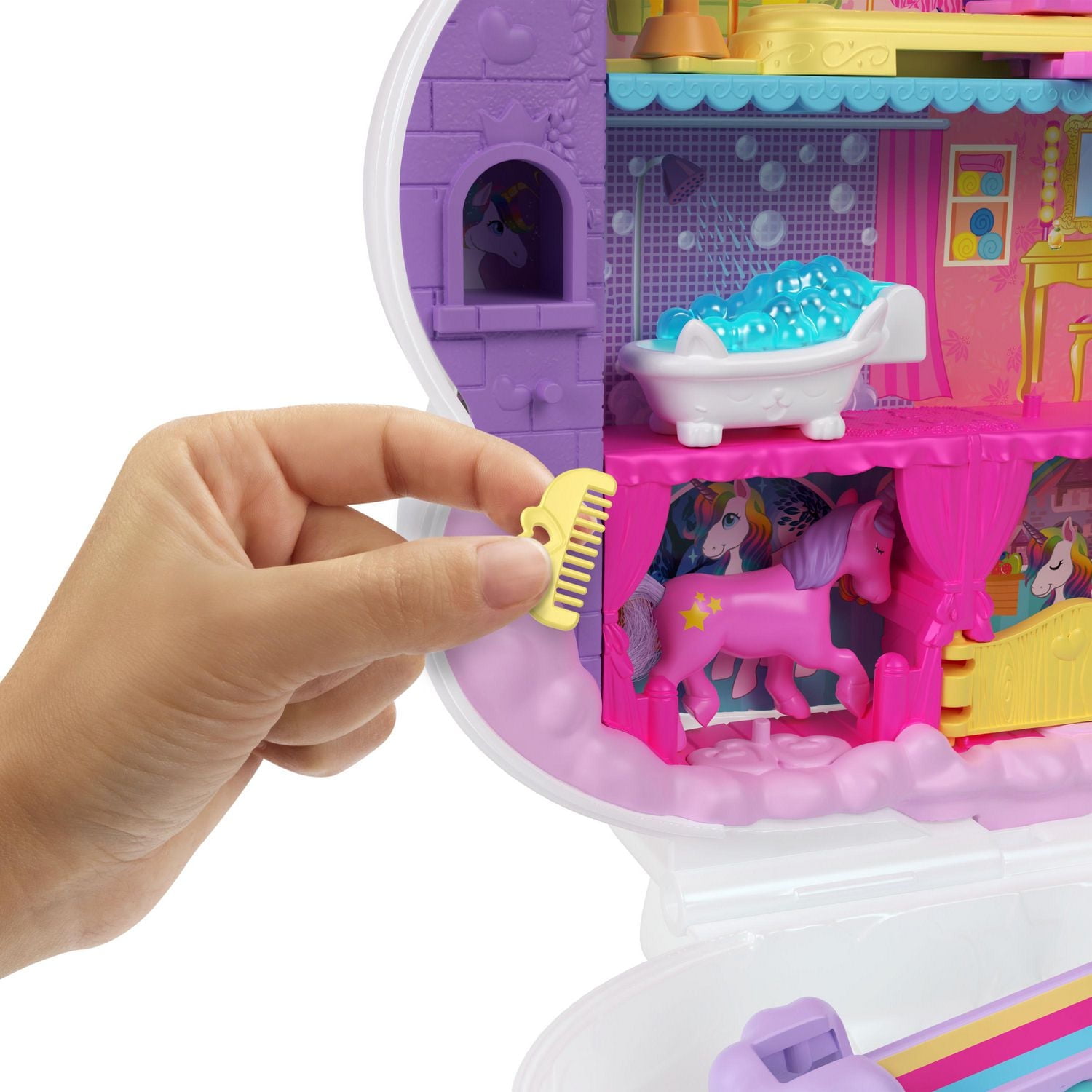 Polly Pocket Rainbow Unicorn Salon Playset with 2 Micro Dolls, Styling Head and 20+ Accessories
