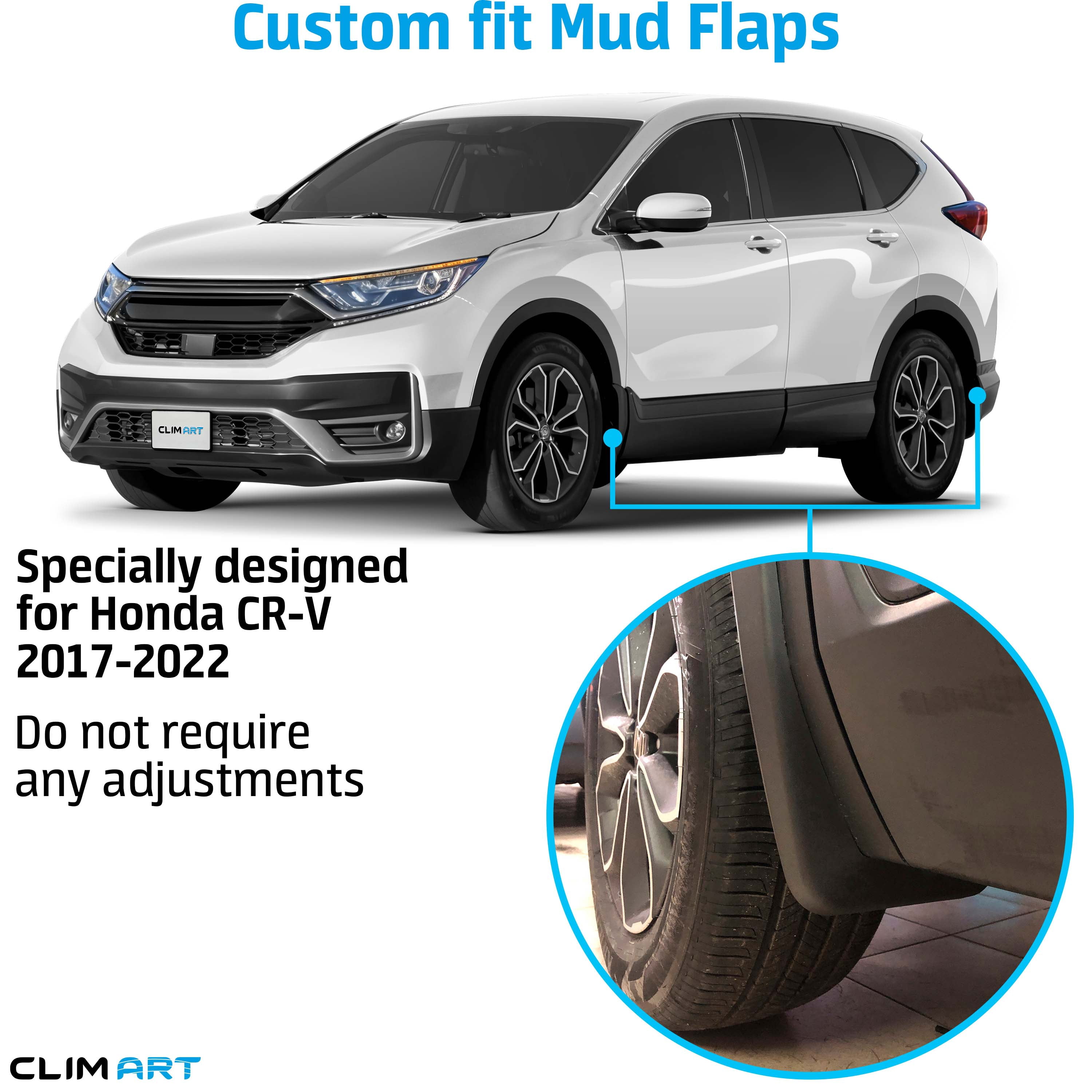 CLIM ART Custom Fit Mud Flaps for Honda CR-V 2017-2022, 4 pcs, Easy to Install, Road and Weather Resistant Thermoplastic, Car Accessories - MF1417021