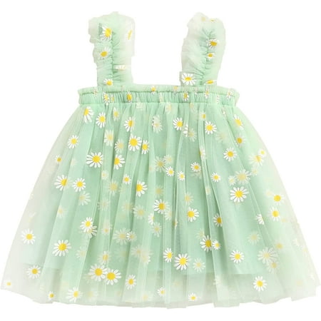 

MAMOWEAR Toddler Baby Girl Tutu Dress Sleeveless Daisy Floral Layered Tulle Princess Dress for Kids Birthday Party Beach