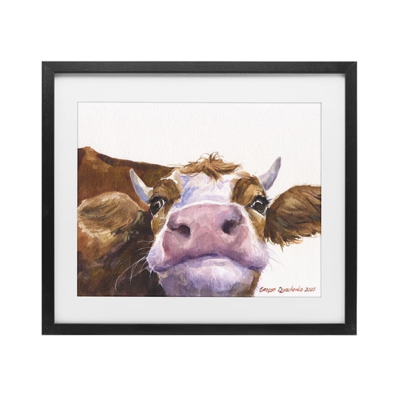Stupell Industries Rustic Lodge Cute Cow Close Up Black Framed Print Under Glass, 16 x 13, by George Dyachenko