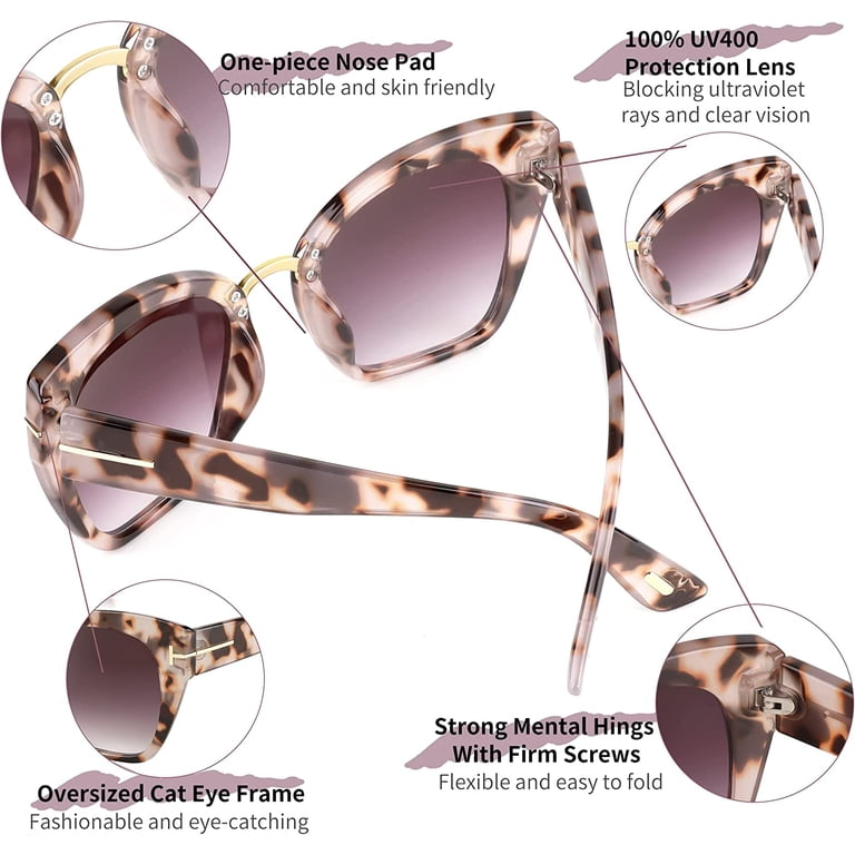 Retro Oversized Cateye Sunglasses Vintage Trendy Shades UV400 Protection FEISEDY Retro Oval Cat Eye Sunglasses for Women 90s Narrow  main image 3