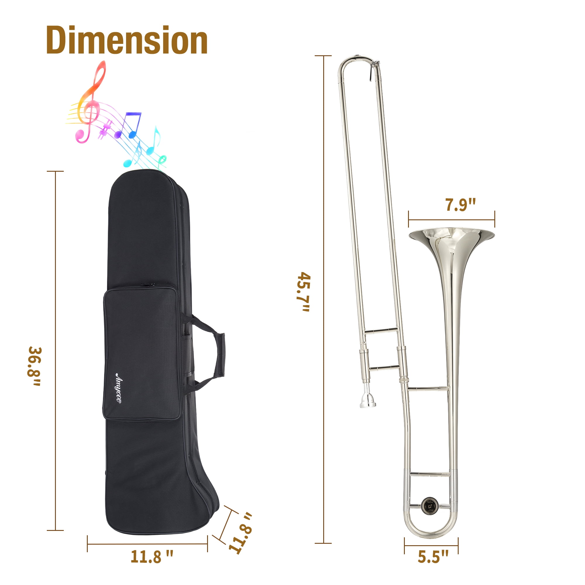 Gold Lacquer Alto Trombone Brass Instrument for Student Musicians and Adult Beginners, Suitable for School Band Rehearsal, Orchestra Practice, Jazz Music Performance and Home Learning
