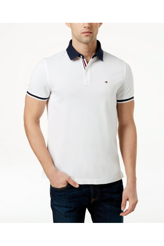 Men's Custom Fit Contrast Trim Sanders Polo White Size Large