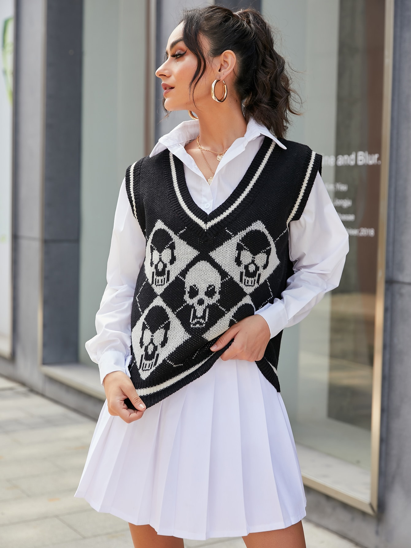 black and white sweater vest