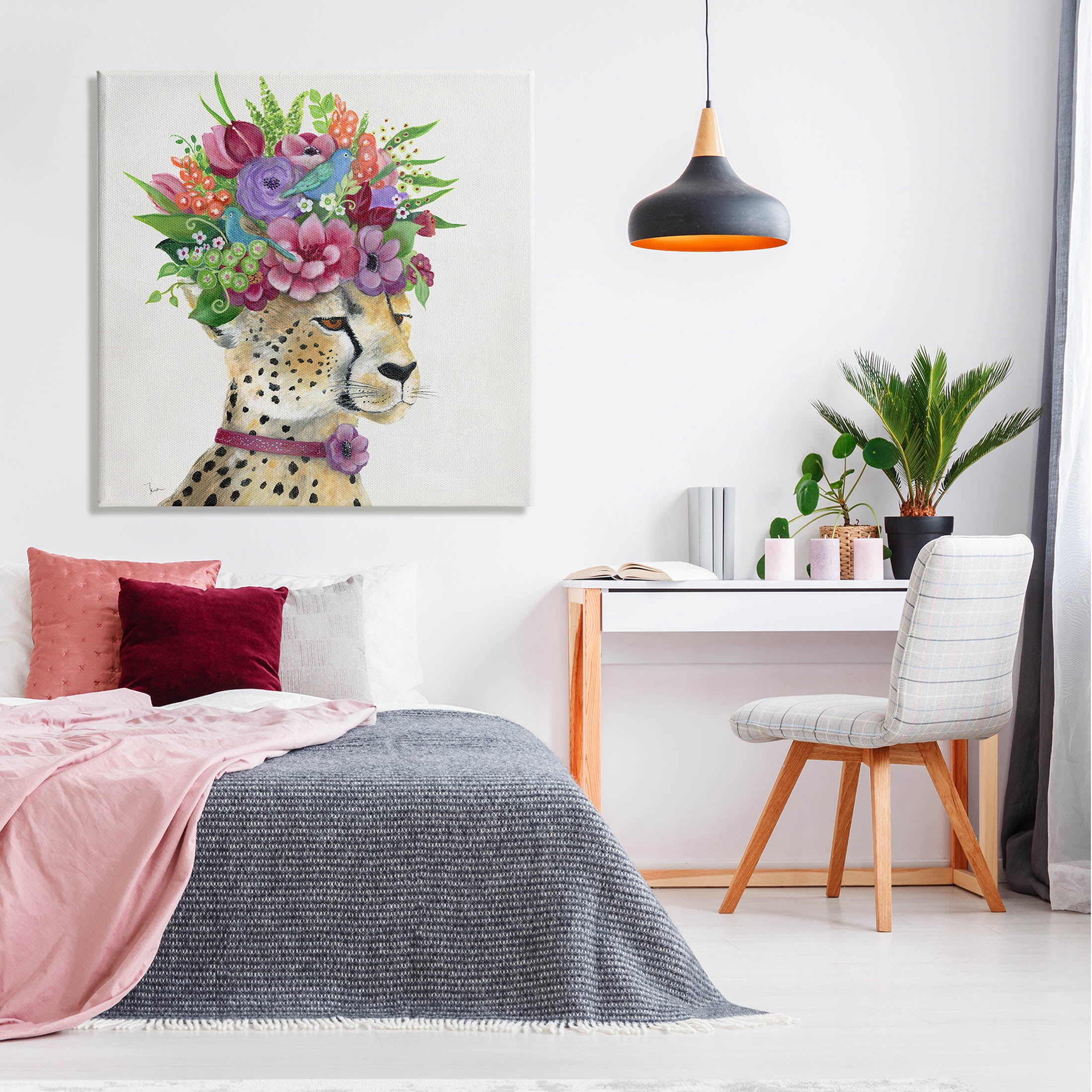 Stupell Industries Whimsical Cheetah Flower Crown Painting Gallery Wrapped Canvas Print Wall Art, Design by Tava Studios