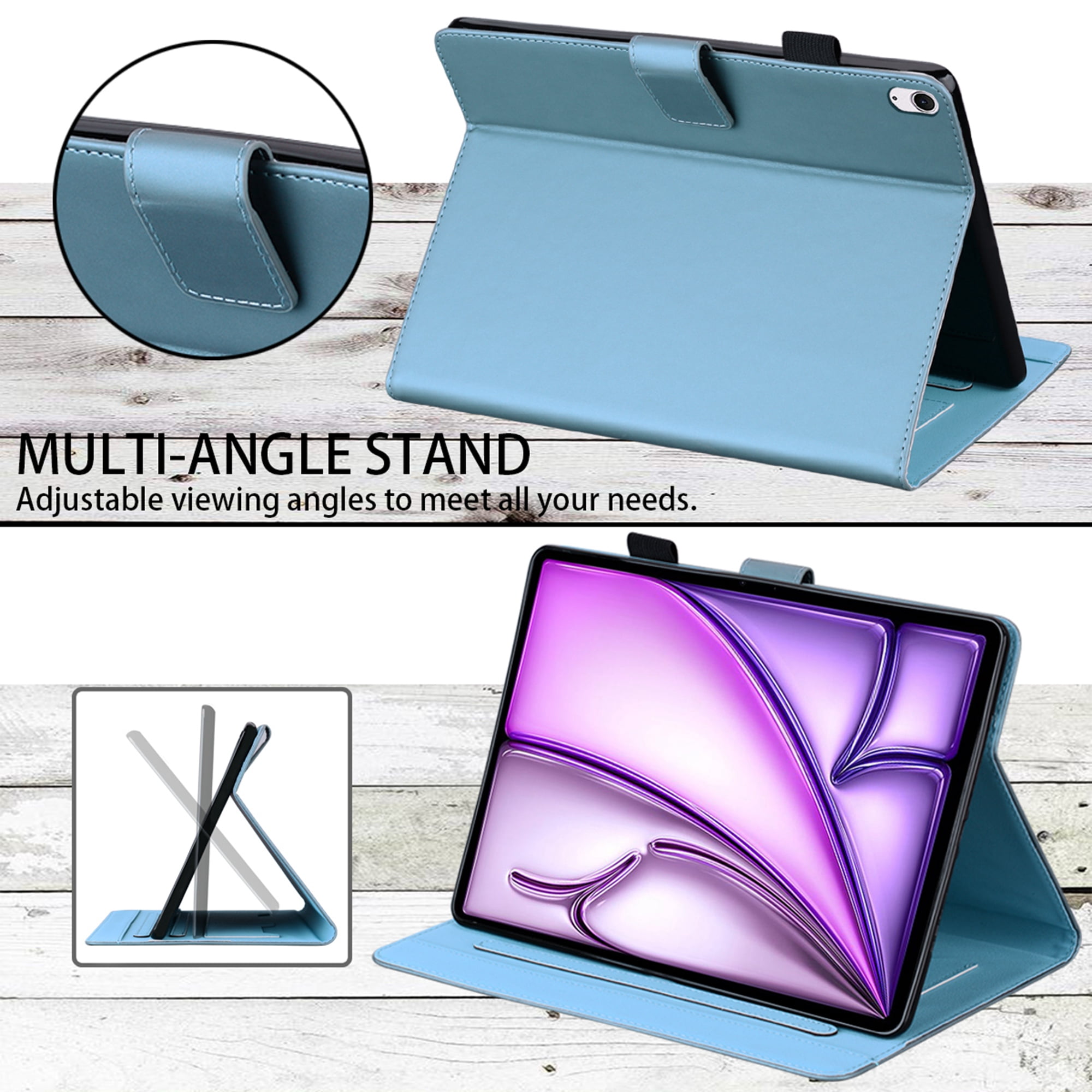 Dteck Folio Case for iPad Air 13-inch (M3/M2) 2025/2024, Multi-Angle Viewing Protective Stand Cover with Pencil Holder & Card Holder,Blue