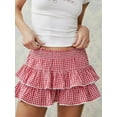 thumbnail image 4 of Yunliwuli Womens Tiered Ruffled Short Skirts Plaid Print Smocked Waist Lacy Trim Cute Mini Skirts, 4 of 8