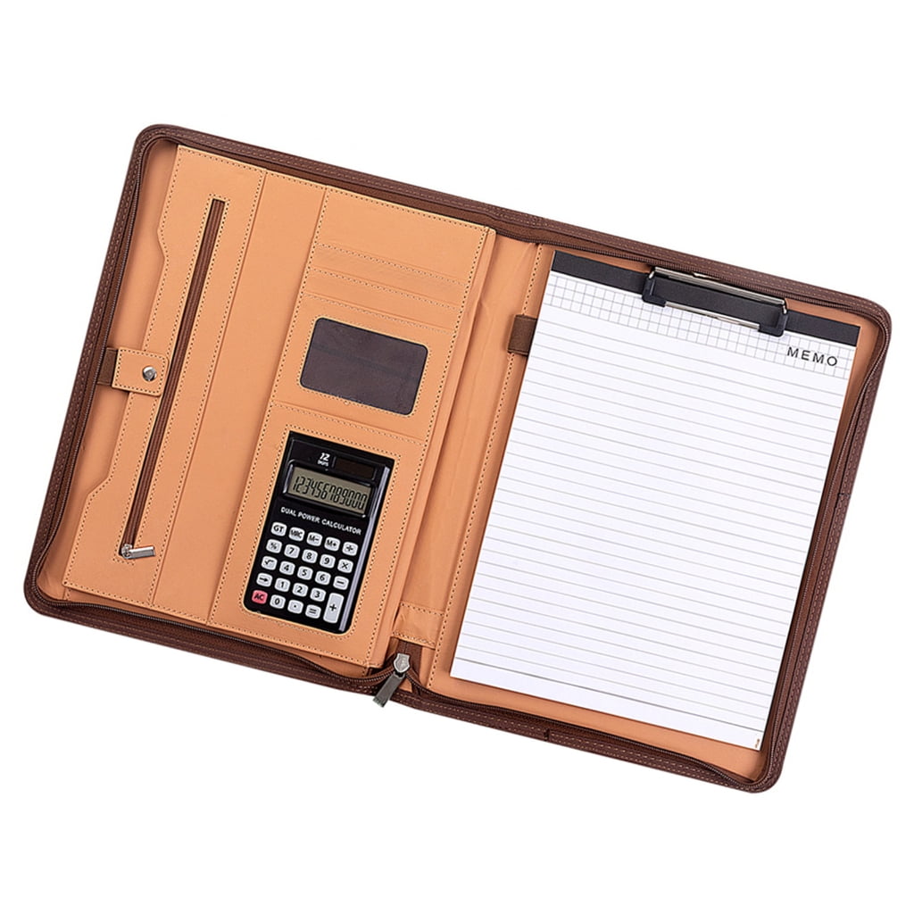 Leather Conference Folder Document Organiser Clipboard with Calculator Notepads