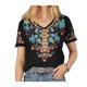 thumbnail image 5 of Bordado V cuello blusa tipo regular bordado manga corta blusa superior para mujer dama chica, 5 of 6