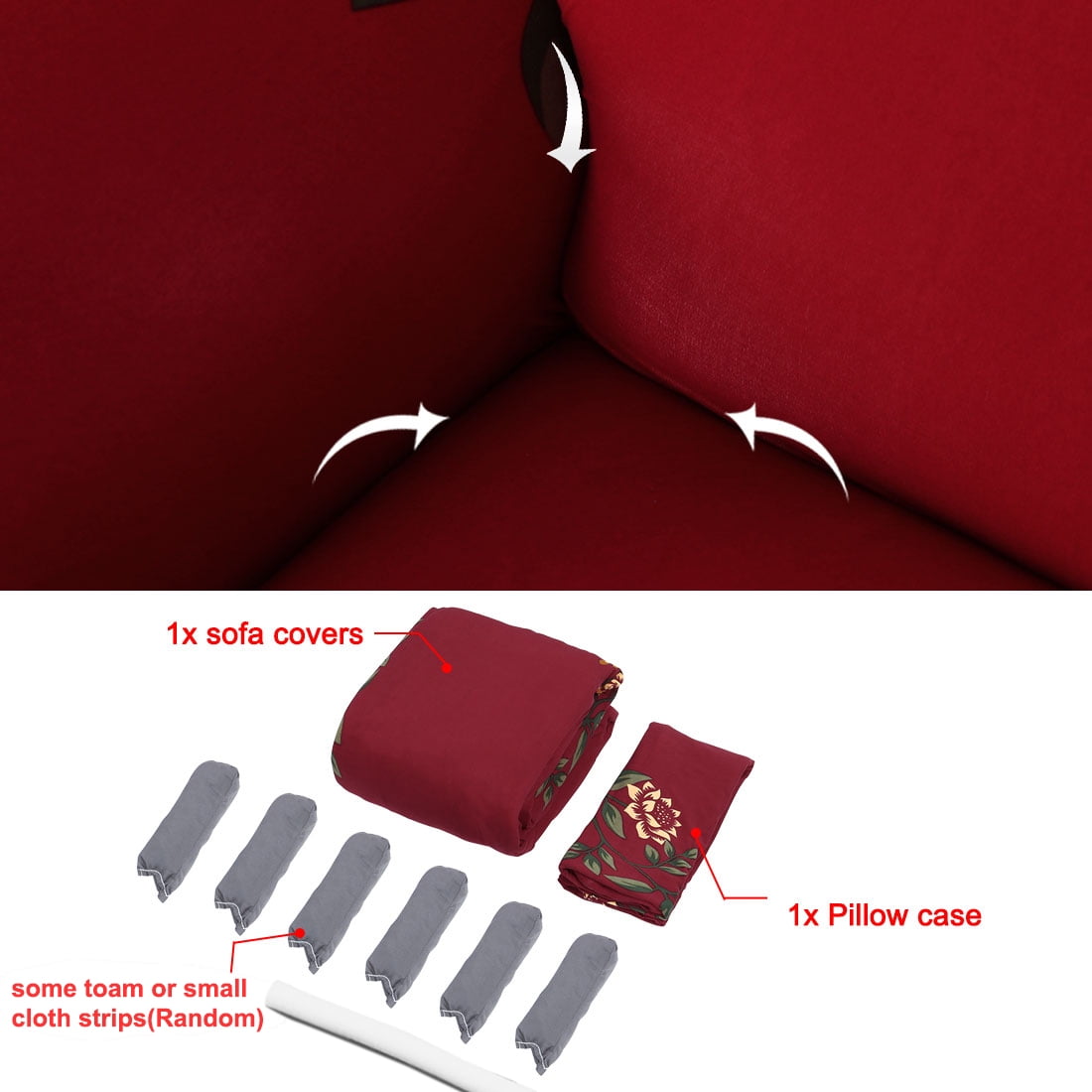 REGALWOVEN Floral Print Sofa Slipcover 4 Seater Couch Cover, Burgundy
