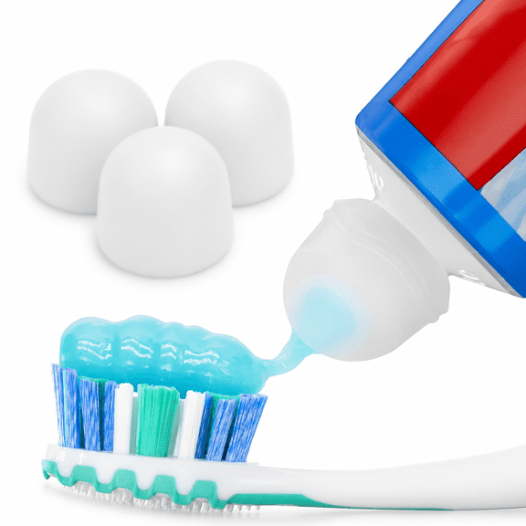 SELVORIA Self-Closing Toothpaste Caps, Silicone Lid for Kids & Adults, No Mess Toothpaste Dispenser, Self-Standing Easy Squeezer Cap, Bathroom Accessory, Clear, Pack of 3