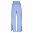 thumbnail image 3 of SuTry Women's Plus Trousers Loose Solid Color High Waist Wide-Leg Pants with Smocked Waistband Drawstring Side Slits Breathable Style(Blue,M), 3 of 5