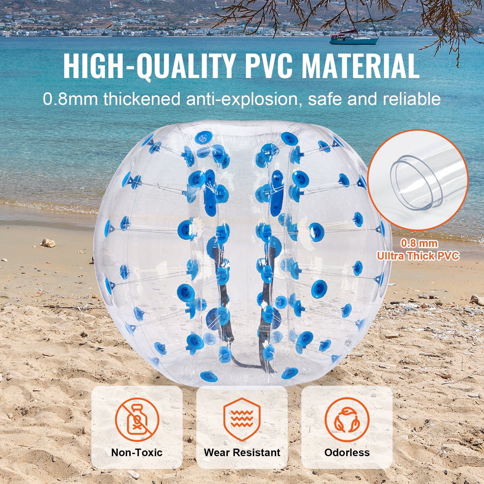 KFFKFF Inflatable Collision Ball, Single Pack, 5 Feet Diameter, Suitable for Teens & Adults, Durable 0.8mm PVC Material, Human-Sized Bubble for Outdoor Group Activities, Ideal for Backyard and Park