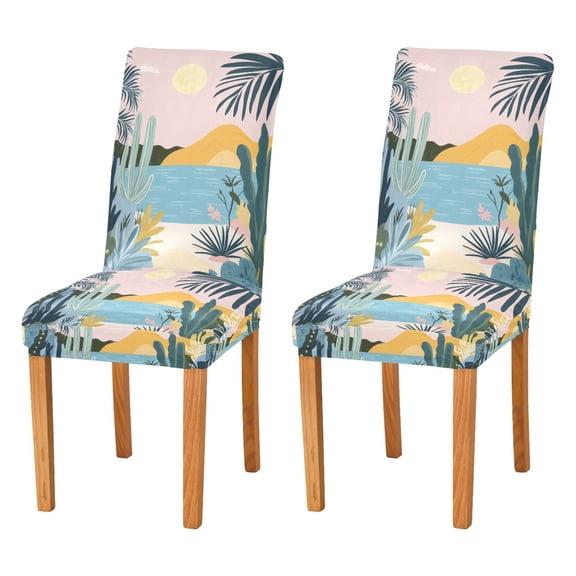 Yayeee 2 Pack Dining Chair Covers Stretch Parson Chairs Slipcovers Seat Protector, Boho Style Sun