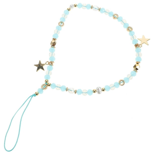 Cordón para teléfono con cuentas antipérdida, correa para la muñeca, cadena para teléfono con cuentas de cristal de estrella, correa con dije para teléfono con estrella de cinco puntas, cordón colgan