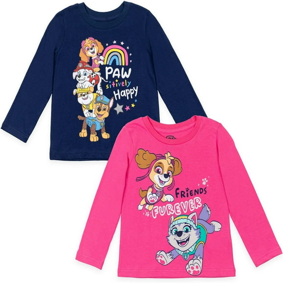 Paw Patrol Skye Chase Marshall Toddler Girls 2 Pack Pullover Long Sleeve T-Shirts Toddler to Big Kid