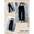 thumbnail image 7 of NFTOEIULA Women Drawstring Waist Straight Wide Leg Cargo Pants With Pockets, 7 of 7