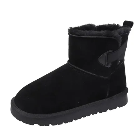

Solid Color Round Toe Winter Snow Boots Thickening Fleece Lined Flat Ankle Boots Women‘s Footwear