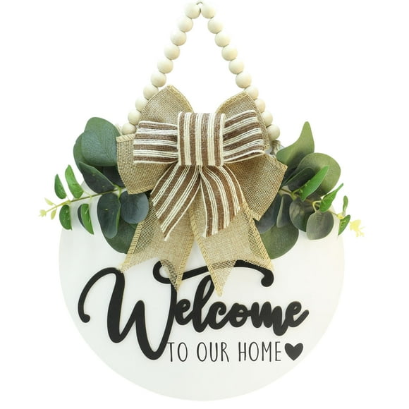 Cartel colgante de bienvenida de madera CondorPasea 3D, 30 cm, redondo, blanco
