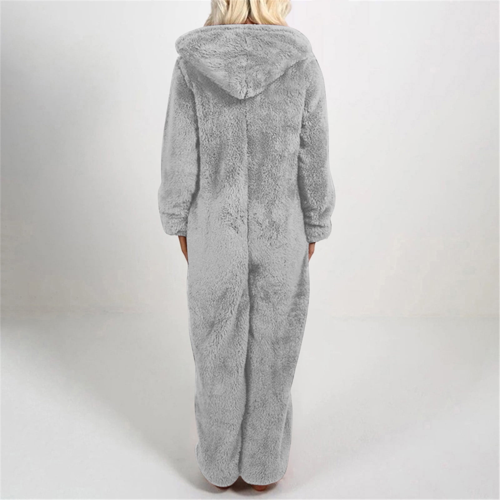 Xdegoge Womens Onesie Pajamas Plus Size Lounge Fleece Cute Hooded Zip Up Jumpsuit with Pockets Cozy Onesies Winter Sleepwear Long Sleeve One Piece Outfits