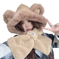 thumbnail image 2 of YAOBAMM Scarf Hat Set Winter Bear Ear Hat Adorable Soft Thickened Cold Proof Ear Protection Beanie, 2 of 7