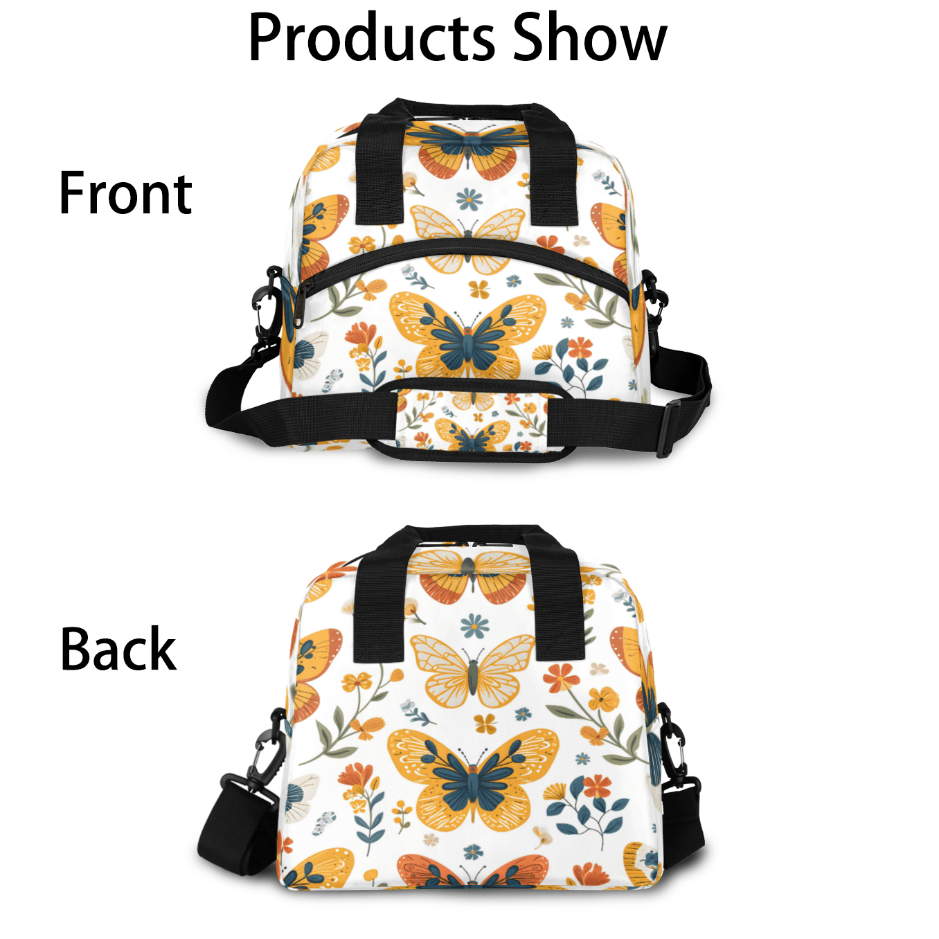 Herdesigns Cute Flower Butterfly Insulated Lunch Bag for Women Men Adults Large Reusable Lunch Box Leakproof Portable Cooler Tote Bags with Adjustable Shoulder Strap