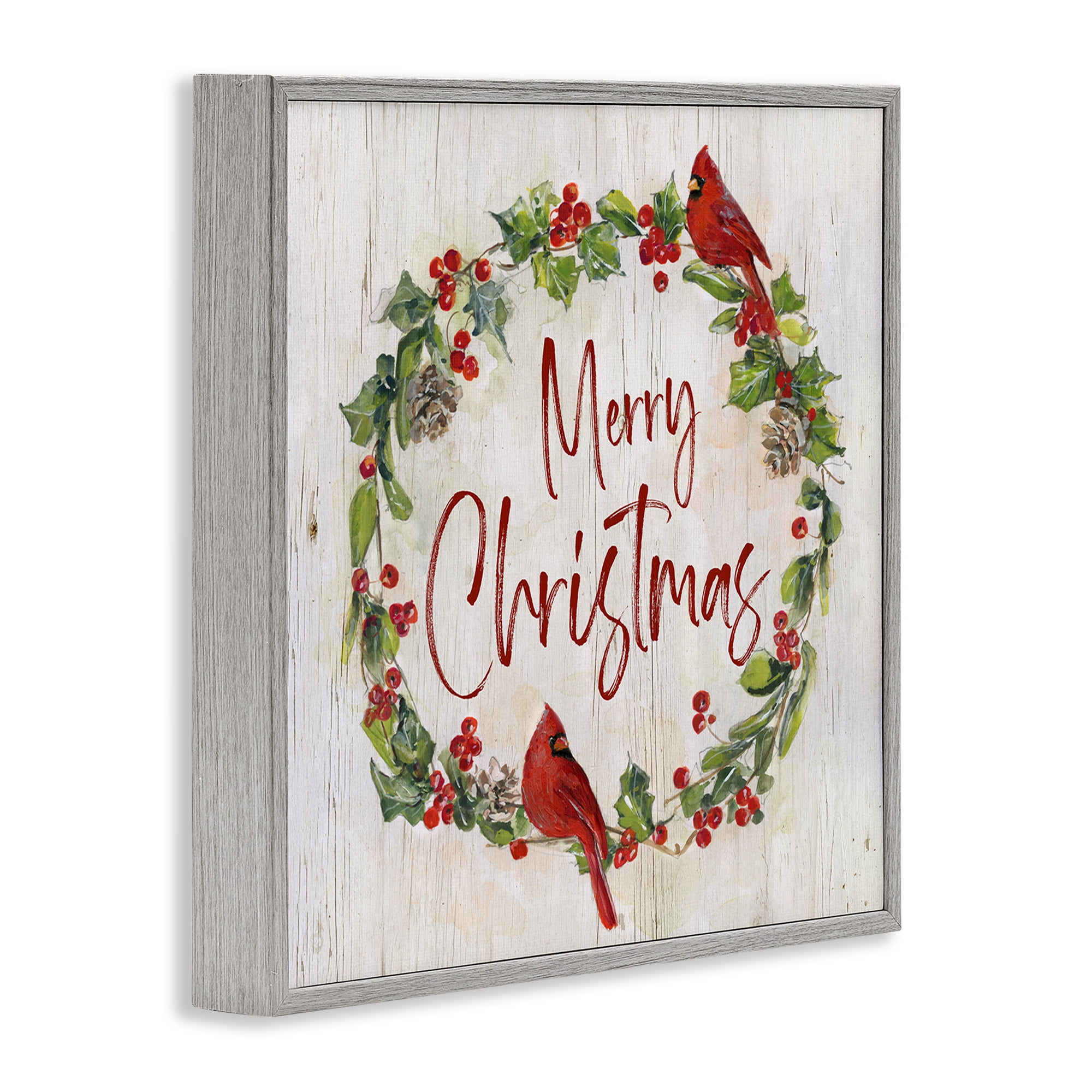 Stupell Industries Christmas Seasonal Wreath Holiday Painting Gray Framed Art Prints Wall Art, 17 x 17