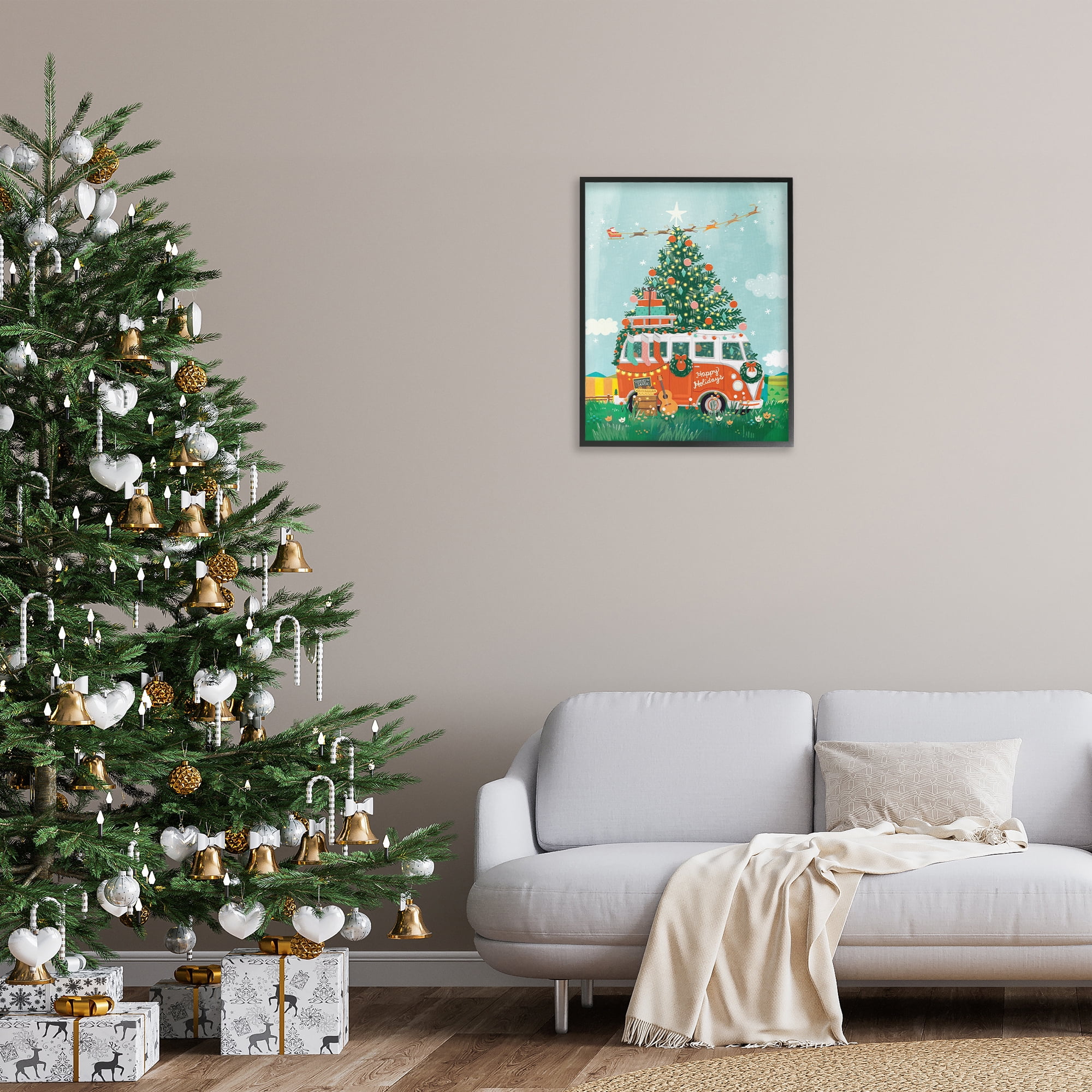 Stupell Industries Christmas Van Hangout Holiday Painting Black Framed Art Prints Wall Art, 24 x 30
