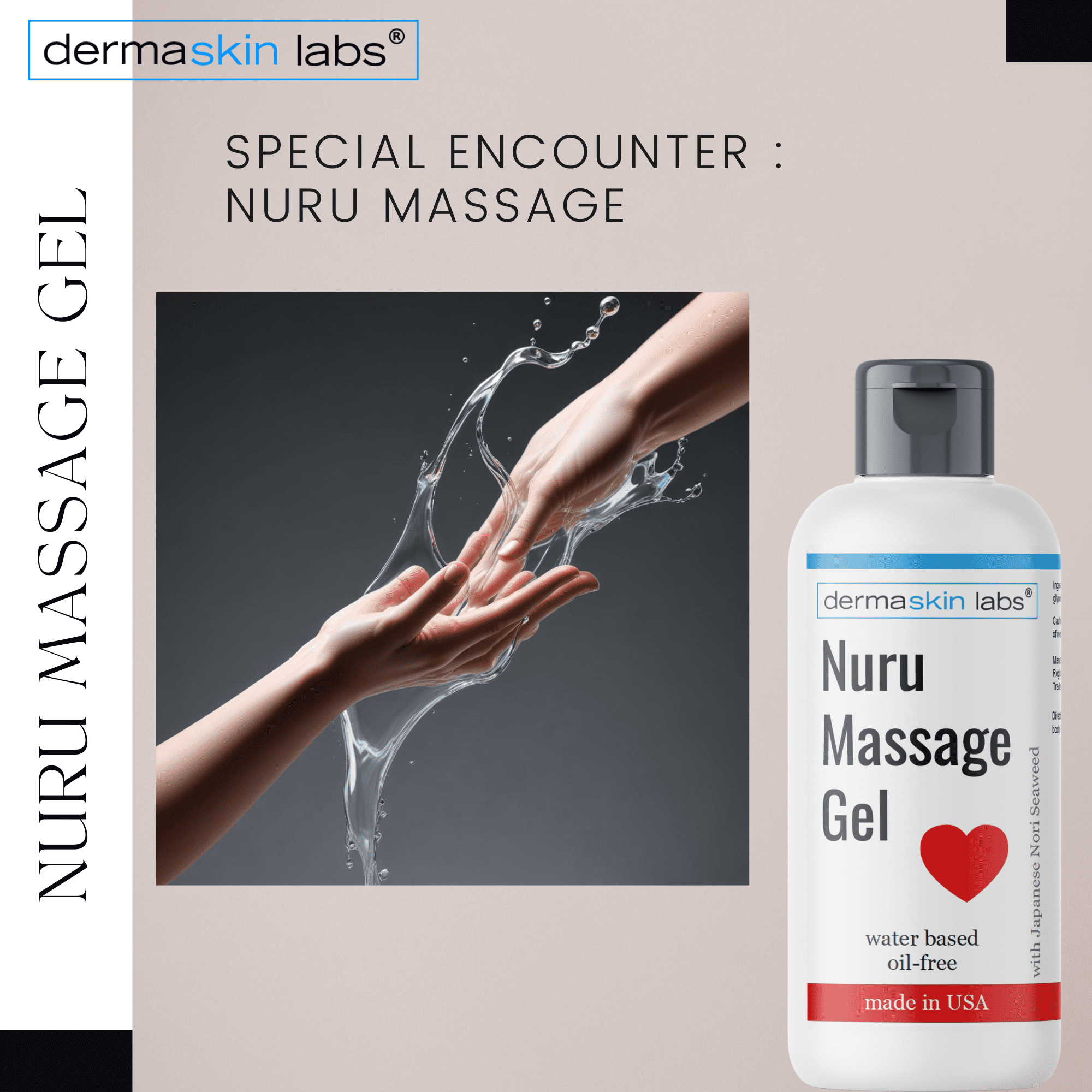 Nuru Massage Gel All Natural Water Based Non-Staining Non-Oily Super Slippery for Sore Muscles, Dry Skin with Japanese Nori Seaweed Body on Body Massage Gel Made in USA