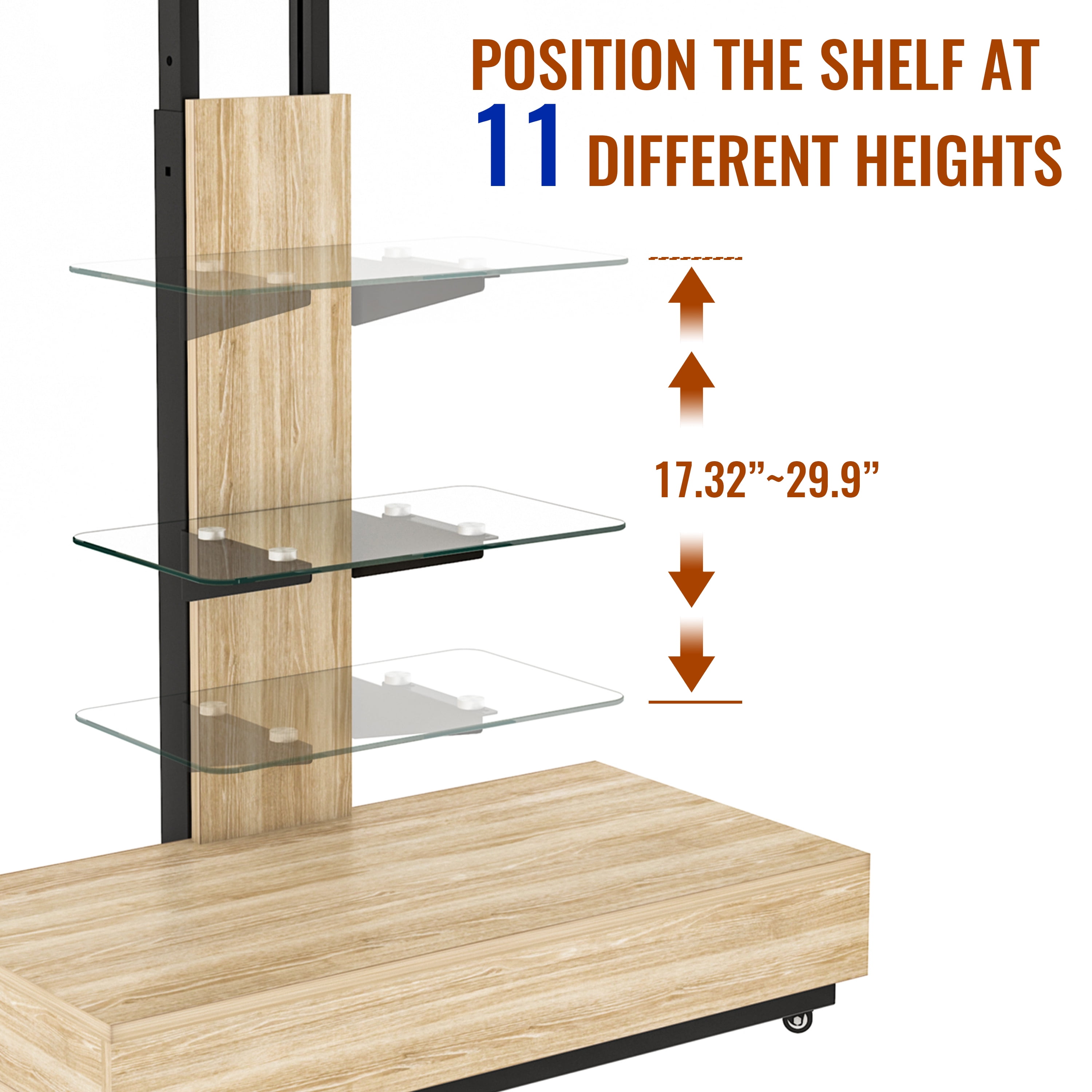 Homy Casa Mobile TV Stand for 32-75 Inch TVs with Wheels, Swivel Adjustable Height Storage Shelf and Drawer