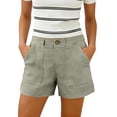 thumbnail image 2 of UDAUDU Women's Linen Shorts High Waist Button Down Casual Shorts Wide Leg Lightweight Beach Summer Shorts with Pockets Light Green S, 2 of 7