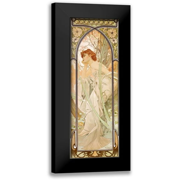 Mucha, Alphonse 7x14 Black Modern Framed Museum Art Print Titled - Times of the Day: Evening