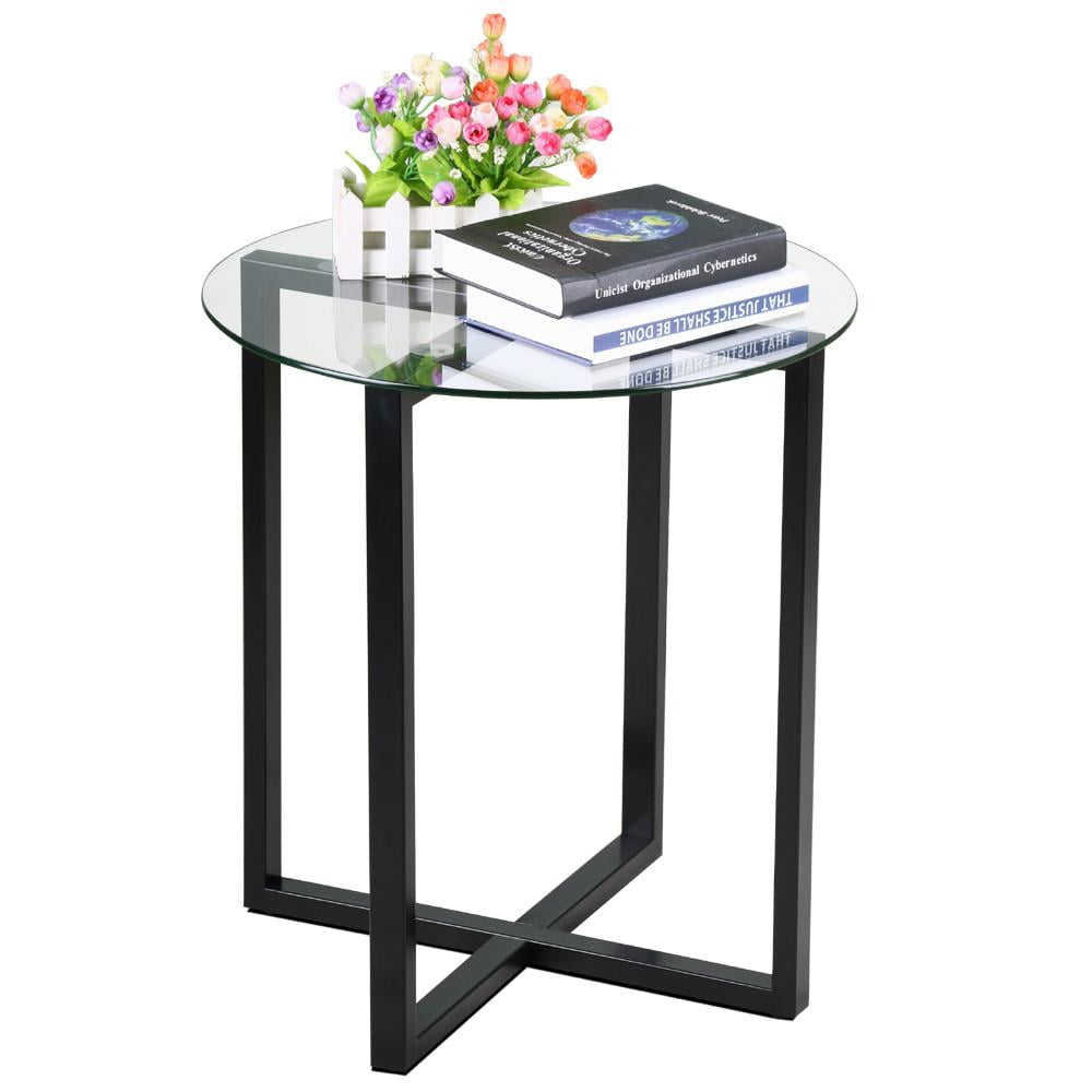 End Side Table Round Glass Top Coffee Sofa Table Modern Small Spaces
