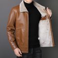 thumbnail image 4 of Chaqueta cortavientos con cuello de piel de polar para hombre, chaqueta de PU para hombre, chaqueta militar de cuero táctico de cachemira gruesa y cálida para hombre, 4 of 4