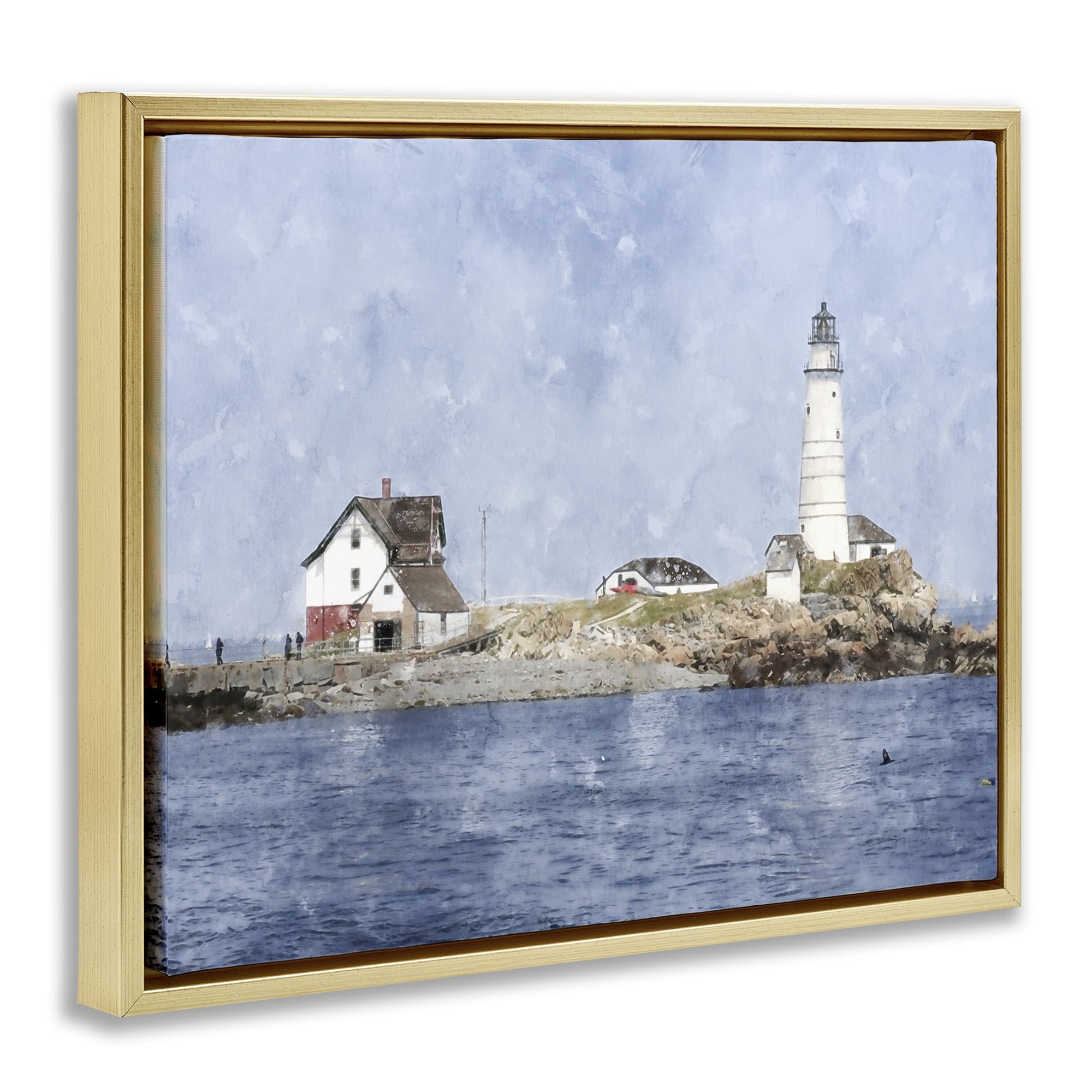 Stupell Industries Picturesque Lighthouse Island Gold Framed Floater Canvas Wall Art, design by Kim Curinga