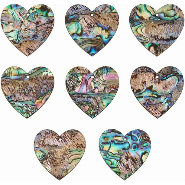 8 colgantes de concha de abulón con forma de lágrima de corazón, colgantes de concha de abulón natural para manualidades, tobilleras, collares y pulseras.