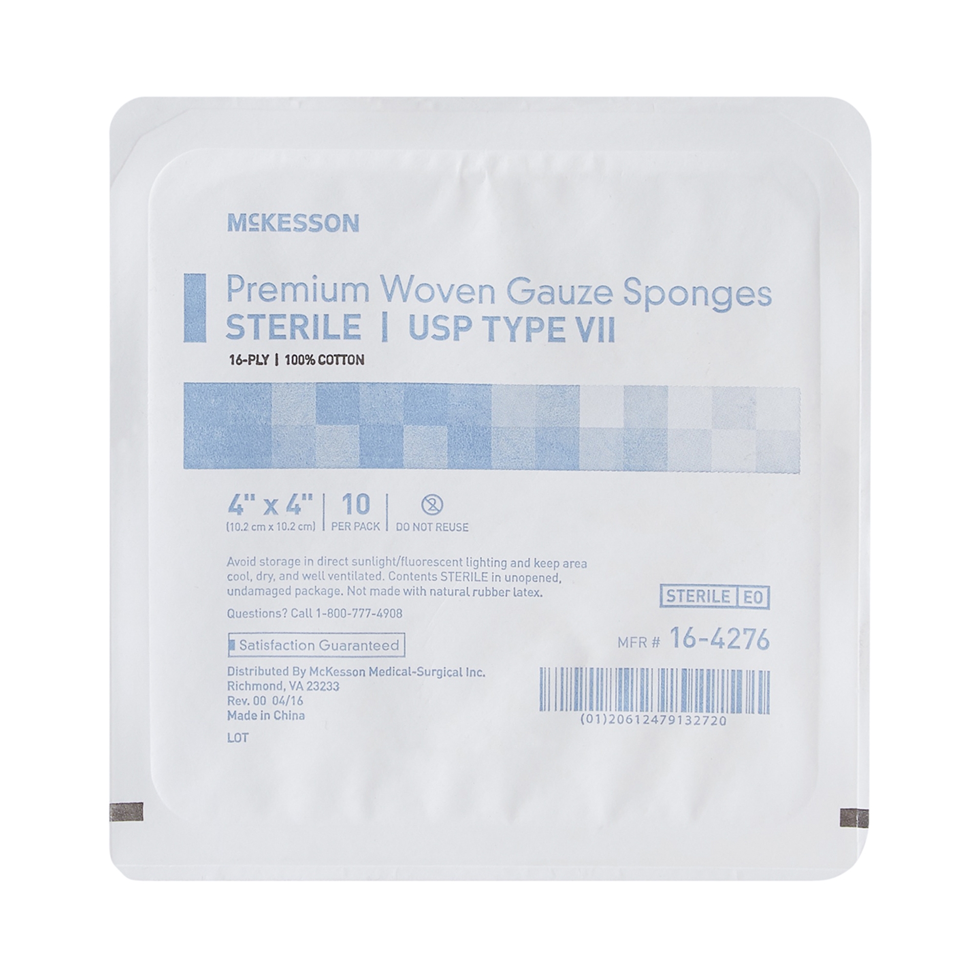 McKesson Premium Woven Gauze Sponges, Sterile Cotton Wound Pads, 4 in x 4 in, 10 per Pack, 72 Packs, 720 Total