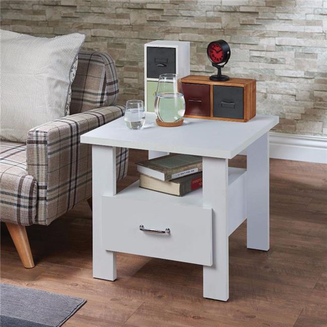 Benzara BM154626 Square One Drawer Wood Nightstand, White