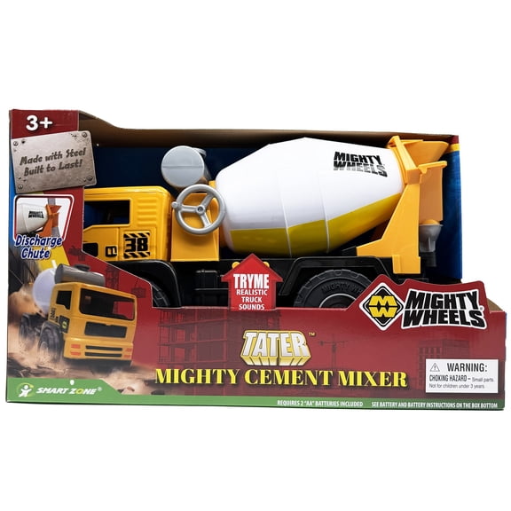 Mighty Wheels: 16" Mighty Cement Mixer Truck - Sounds Construction Toy Vehicle, Realistic Side Crank Spinning Drum, Indoor-Outdoor Play, Kids Ages 3